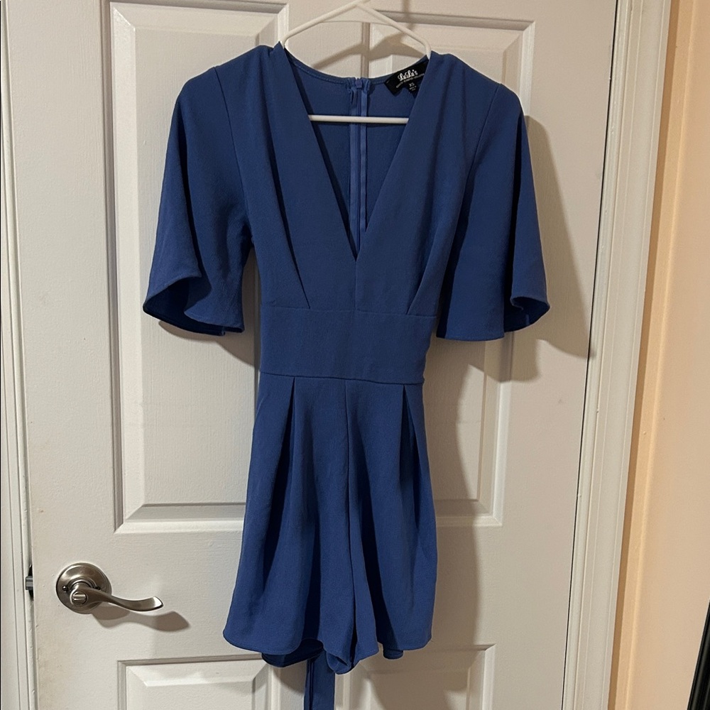 Lulu's Elegant Blue V-Neck Dress